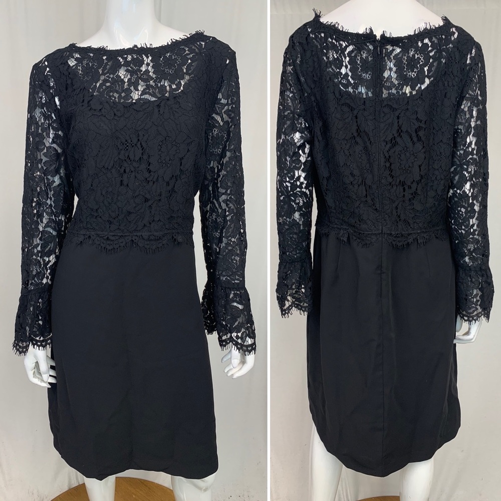 NWT $179 RSVP By Talbots Women’s 14 Black Knee Length Lace Long Sleeve Dress